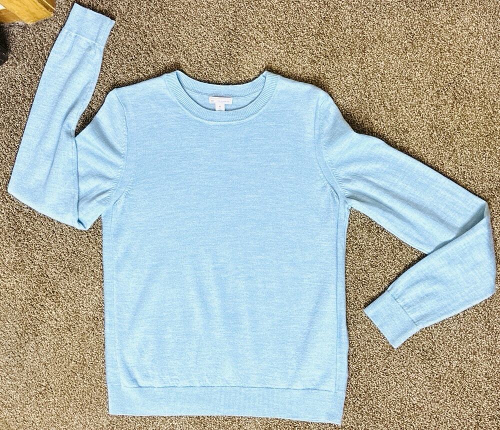 Gap Sz XL LS Blue 100% Extra Fine Merino Wool Side Inset Sleeve Details Sweater
